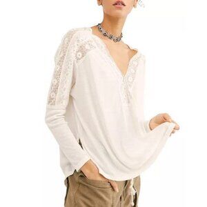 Free People Lola Long Sleeve Knit Lace Shirt Lace Womens Size XS Oversized Ivory